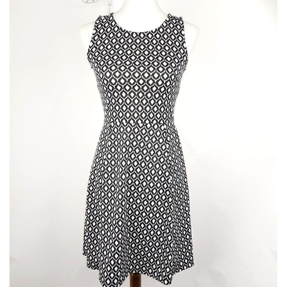 H&M Diamond Print Mini Skater Dress Sleeveless Round Neck Cut Out Back Womens S